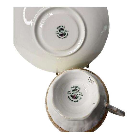 ROSINA Yellow Gold Footed TEA CUP & SAUCER SET England 1940s Fine Bone China VTG - Picture 5 of 11
